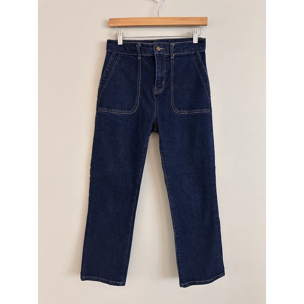 Boden Denim Utility Flare Jeans Dark Wash High Rise Straight Crop Size 4